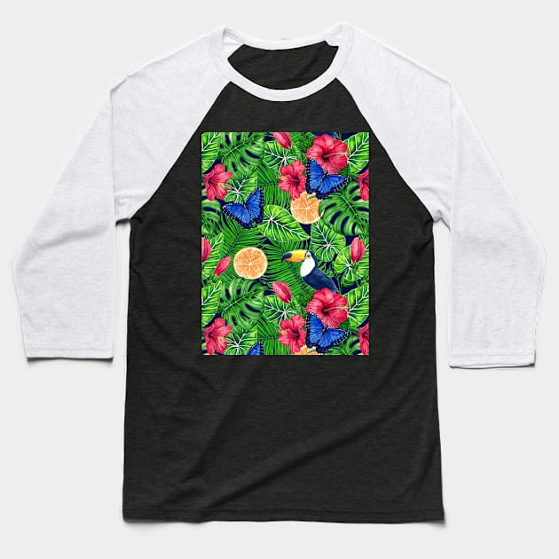 Toucan and tropical garden watercolor Baseball T-Shirt by katerinamk